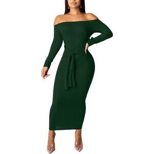 Women's Plus Size Off Shoulder Sweater Dress Long Sleeves Bodycon Casual